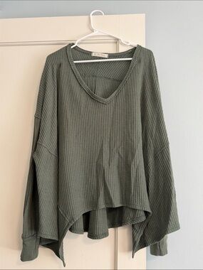 We The Free Olive Waffle-Knit V-Neck Tunic Hoodie